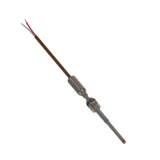 BTC-BAY copper tip bearing thermocouple featuring an adjustable spring-loaded bayonet, SS316 sheath, and armored lead wire for industrial bearing temperature monitoring.