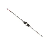TC14 MGO thermocouple featuring an double hex threaded fitting, stainless steel sheath, and lead wire with flexible armor for direct immersion temperature measurement.
