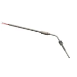 TC41 adjustable depth immersion thermocouple with 45-degree bent probe, stainless steel armored lead wire, and adjustable bayonet fitting.