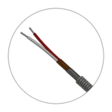 Lead wire and flexible stainless steel spring assembly of the TC43 spring bayonet thermocouple, available with multiple insulation options and custom termination styles for OEM and industrial temperature sensing.