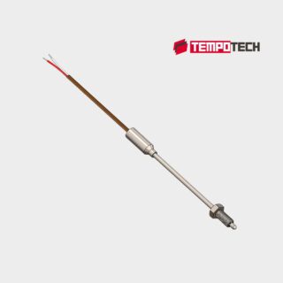TC22 straight nozzle melt thermocouple with threaded process connection and MgO mineral insulated lead wire for plastic processing.