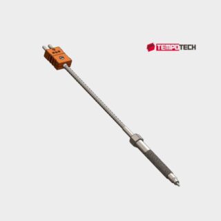 TC23 threaded melt bolt thermocouple with miniature connector, MgO mineral insulated cable, and threaded process mounting