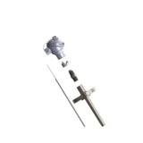 Exploded view of TC70 thermocouple assembly showing connection head, sensing element, fitting and flanged thermowell