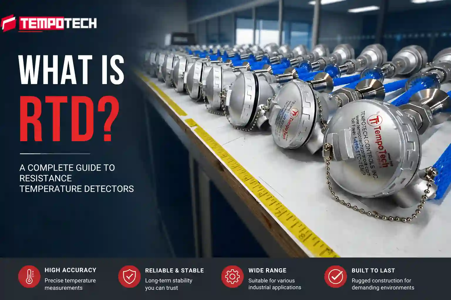 Industrial RTD temperature sensors with connection heads manufactured for accurate and reliable process temperature measurement